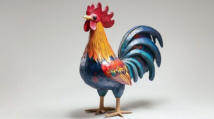 Colorful rooster sculpture, showcasing vibrant hues and intricate details.
