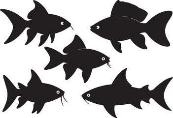Silhouette collection of various fish species