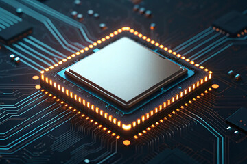 Fototapeta premium Illuminated Central Processing Unit (CPU) on Motherboard Close-Up