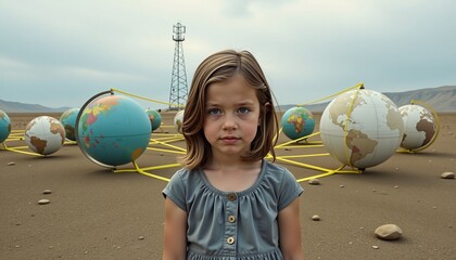 Child in Futuristic Desert Landscape