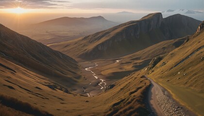 Mountain Sunrise Over Winding River