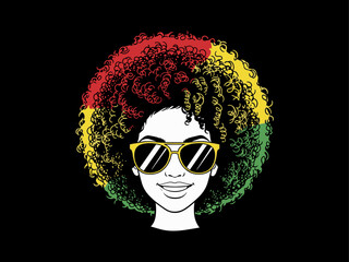 afro hair girl silhouette, afro girl face silhouette, black girl woman wearing sunglasses, girl smiling, juneteenth vector