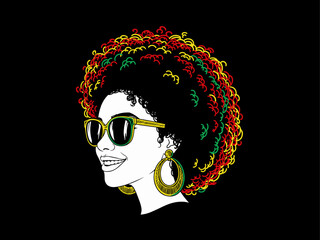 afro hair girl silhouette, afro girl face silhouette, black girl woman wearing sunglasses, girl smiling, juneteenth vector