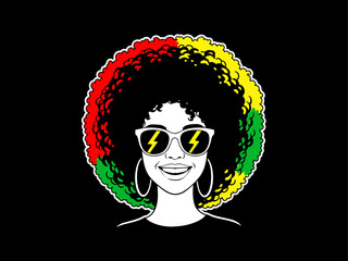 afro hair girl silhouette, afro girl face silhouette, black girl woman wearing sunglasses, girl smiling, juneteenth vector