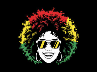 afro hair girl silhouette, afro girl face silhouette, black girl woman wearing sunglasses, girl smiling, juneteenth vector