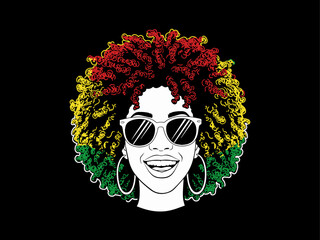afro hair girl silhouette, afro girl face silhouette, black girl woman wearing sunglasses, girl smiling, juneteenth vector