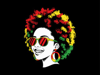 afro hair girl silhouette, afro girl face silhouette, black girl woman wearing sunglasses, girl smiling, juneteenth vector