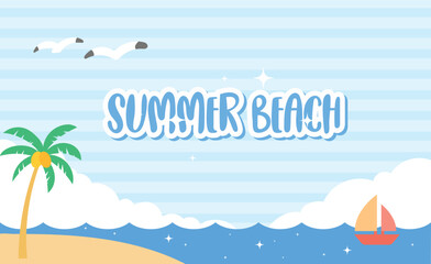 A bright and colorful summer beach scene vector illustration.  summer background