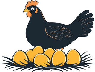 illustration of hen sitting on eggs in nest