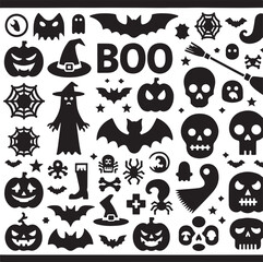 Halloween Themed Boo Icons – Vector Style on White Background
