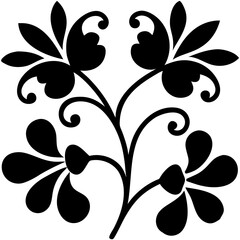 Black and white floral vector background with decorative leaves and seamless ornamental pattern
