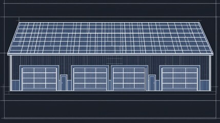 Architectural drawing of a multi-bay garage building.