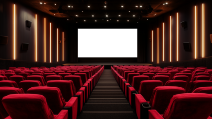 An empty movie screen in an empty cinema theater 