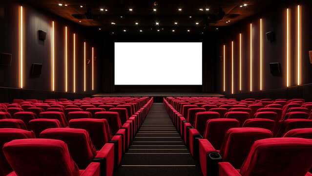 An empty movie screen in an empty cinema theater