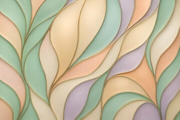 Abstract stained glass image with organic curving lines in a foliage pattern, in yellow, blue and white