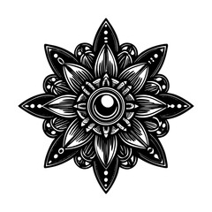 Detailed black and white floral mandala design intricate decorative flower pattern vector illustration art