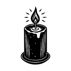 Black and white candle illustration for home decor and spiritual practices with glowing flame effect