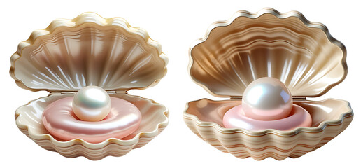 The shell open with a white pearl isolated on transparent background.