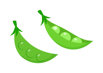 Fototapeta premium Two Green Peas in Pods Cartoon Style on White Background Illustration