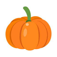 Orange Pumpkin with Green Stem Isolated on White Background in Flat Vector Illustration