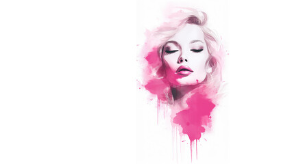 A stylized watercolor portrait of a woman with eyes closed, her face softly rendered in pink against a white background.  The image evokes peace and femininity.