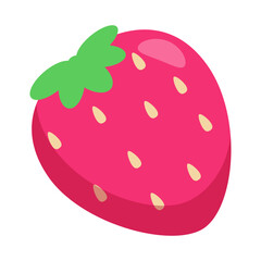 Illustration of a Strawberry with Green Stem and Seeds on a White Background
