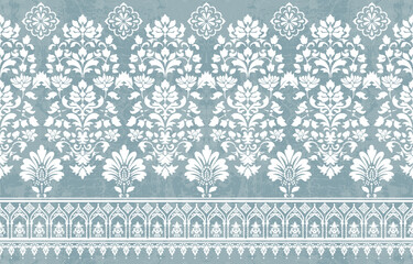 floral pattern vintage ethnic modern embroidery texture boho design vector illustration hand drawn pink flower motif branches leaves wallpaper seamless background border.