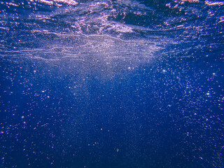 Bubbles under the sea in the crystal clear green sea water. Mediterranean sea bubbles, Air bubbles...