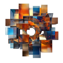 Modern Geometric Sculpture with Colorful Cubes and Circular Centerpiece in Artistic Display on transparent background