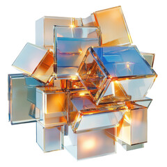 Colorful Glass Sculpture with Illuminated Transparency and Geometric Design on transparent background
