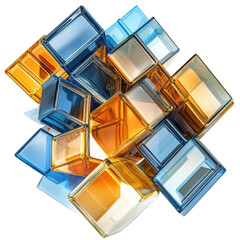 Colorful Glass Blocks Arrangement in Blue and Orange Tones for Artistic Home Decor on transparent background