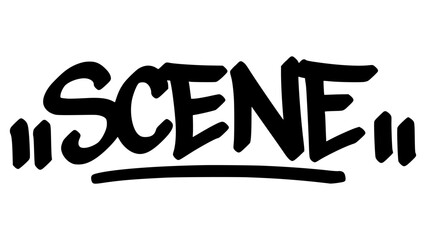 scene  graffiti tag in bold black ink with expressive handstyle. Vector street art lettering on transparent background. Perfect for urban vibes and hip hop style.
