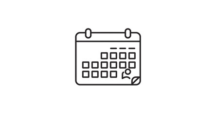 A minimalist line drawing of a calendar with a person icon on one of the days and a curled corner