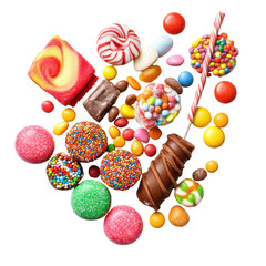Colorful Assortment of Candy and Sweets for Celebrations and Treats on transparent background