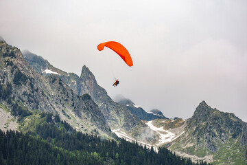 Paragliding near Monte Blanc Massif, Chamonix, France, Europe	
