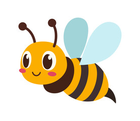 Cute Cartoon Bee Flying with a Happy Expression on White Background