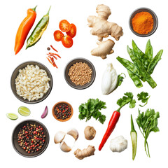 Fresh and Colorful Ingredients for Flavorful Cooking: Spices, Herbs, and Vegetables for Healthy Meals on transparent background