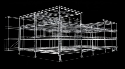 Architectural drawing of a multi-story building framework.