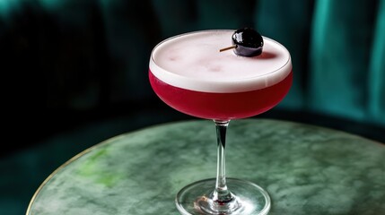 Pink cocktail with cherry garnish