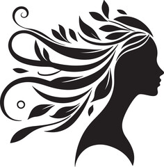 Stylized Woman Profile with Nature-Inspired Hair Design	