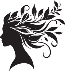 Stylized Woman Profile with Nature-Inspired Hair Design	