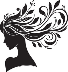 Stylized Woman Profile with Nature-Inspired Hair Design	
