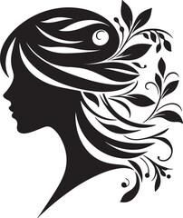 Elegant female silhouette with floral flowing hair in vector style – perfect for beauty salons, haircare branding, spa logos, and feminine designs.

