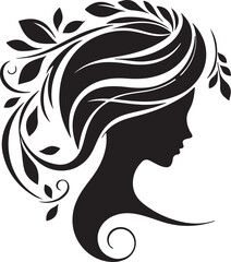 Elegant female silhouette with floral flowing hair in vector style – perfect for beauty salons, haircare branding, spa logos, and feminine designs.

