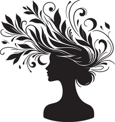 Stylized Woman Profile with Nature-Inspired Hair Design	