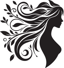 Stylized Woman Profile with Nature-Inspired Hair Design	