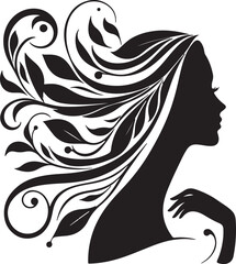 Stylized Woman Profile with Nature-Inspired Hair Design	