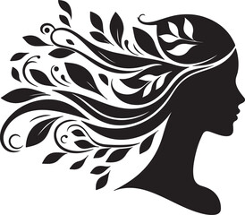 Stylized Woman Profile with Nature-Inspired Hair Design	