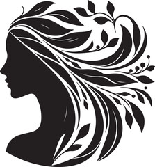 Stylized Woman Profile with Nature-Inspired Hair Design	
