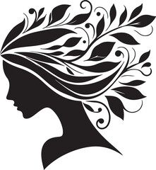 Stylized Woman Profile with Nature-Inspired Hair Design	